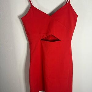 Zara Vibrant Red Cut-Out Mini Dress